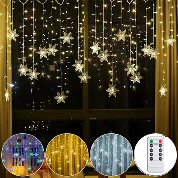  Garlad Opony LED Vianočné Dekorácie Snowflake Fariy String Svetlá 110V/220V Vlkovcový pre Dovolenku Strana 2023 Nový Rok Dekor
